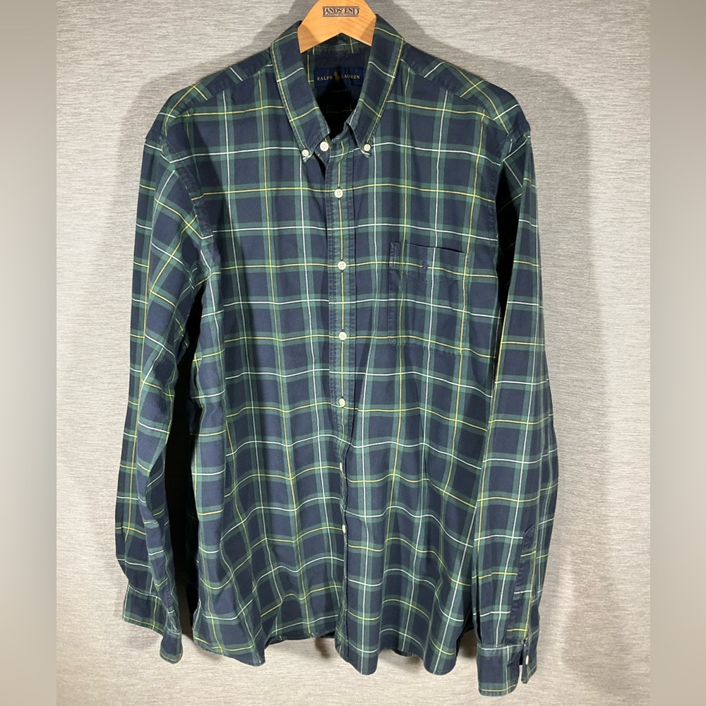 Men’s Ralph Lauren Polo Navy and Green Plaid Shirt, size XXL